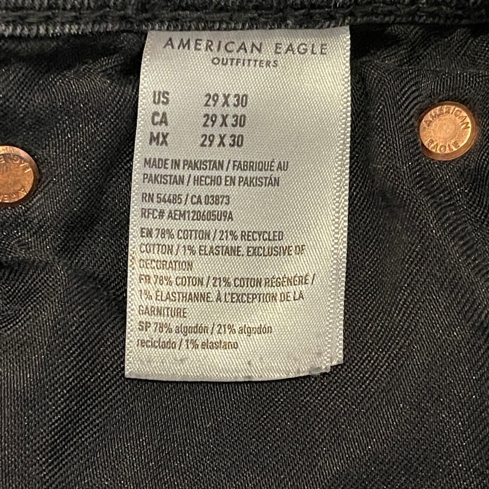 American Eagle Airflex+ Skinny Jeans Mens 29x30 Faded Black Denim Pants - Picture 7 of 11